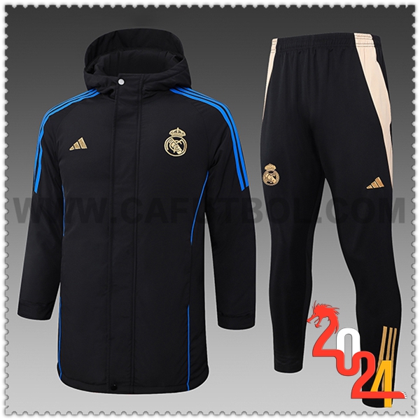 Chandal Plumas Con Capucha Real Madrid Negro/Azul/Amarillo 2024 2025