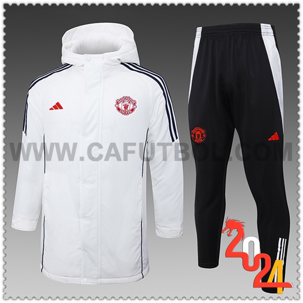 Chandal Plumas Con Capucha Manchester United Blanco/Negro 2024 2025