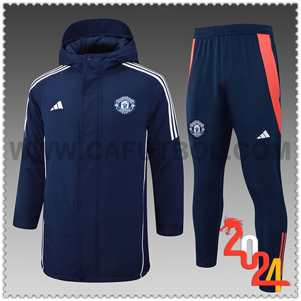 Chandal Plumas Con Capucha Manchester United Azul/Blanco/Naranja 2024 2025