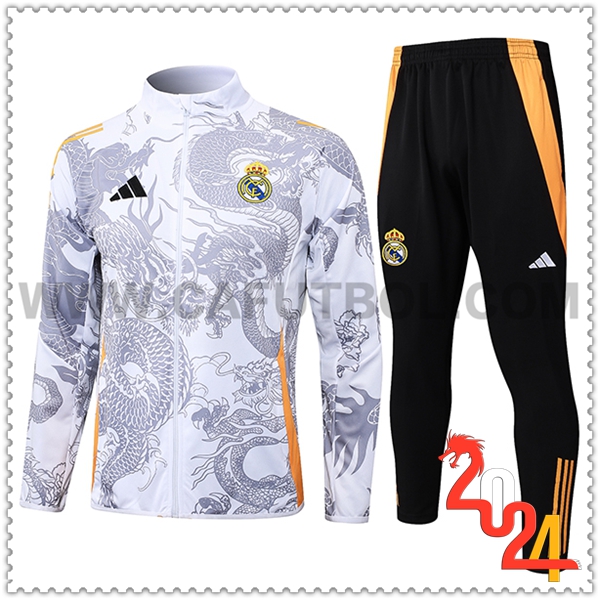 Chandal Chaquetas Futbol Real Madrid Blanco/Gris/Naranja 2024 2025