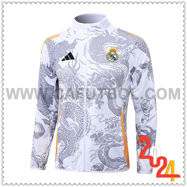 Chaquetas Futbol Real Madrid Blanco/Gris/Naranja 2024 2025