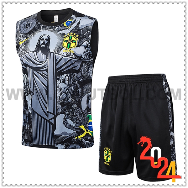 Camiseta Entrenamiento sin mangas Brasil Gris/Negro 2024 2025