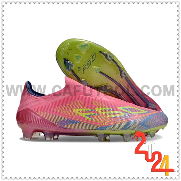 Adidas Zapatos de Futbol F50 Elite Laceless FG Rosa/Gris/Azul