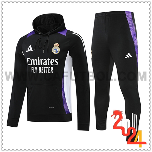 Chaqueta Con Capucha Chandal Real Madrid Negro/Blanco/Violeta 2024 2025