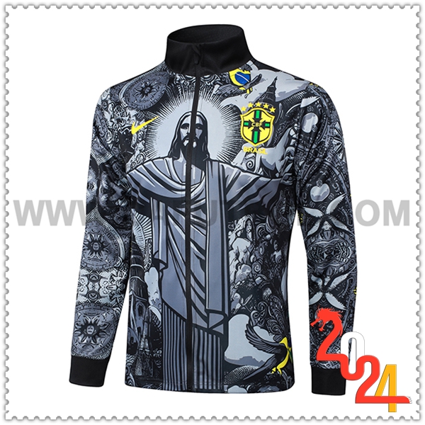 Chaquetas Futbol Brasil Gris/Negro 2024 2025