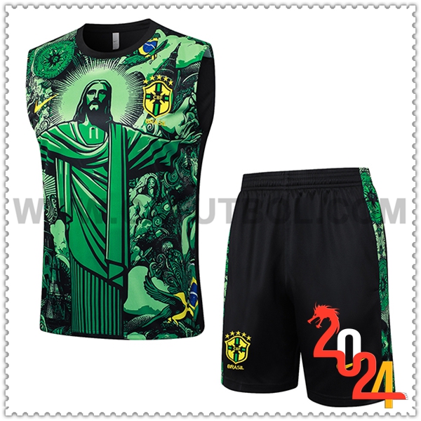 Camiseta Entrenamiento sin mangas Brasil Verde/Negro 2024 2025