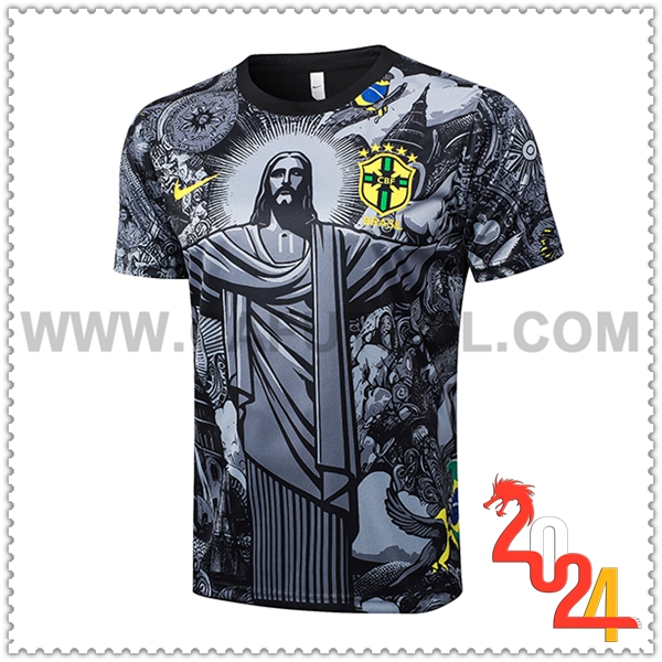 Camiseta Entrenamiento Brasil Gris/Negro 2024 2025