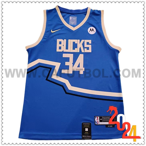 Camisetas NBA Milwaukee Bucks (ANTETOKOUNMPO #34) 2024/25 Azul/Beige