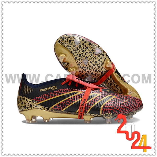 Adidas Zapatos de Futbol Predator Elite Tongue FG Negro/Amarillo/Rojo