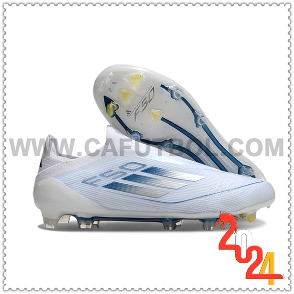 Adidas Zapatos de Futbol F50 Elite Laceless FG Blanco/Azul