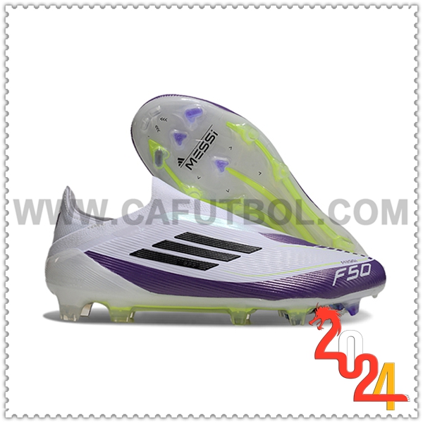 Adidas Zapatos de Futbol F50 Elite Laceless FG Blanco/Violeta/Negro