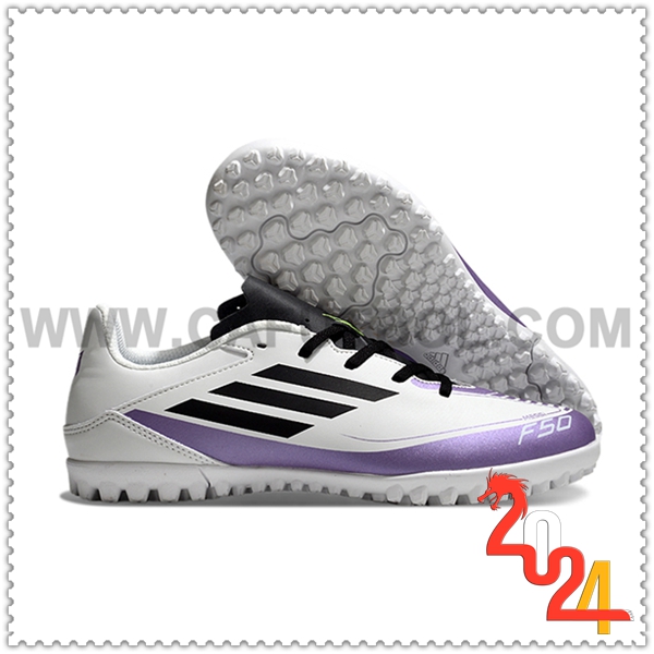 Adidas Zapatos de Futbol F50 CLUB TF Blanco/Violeta/Negro