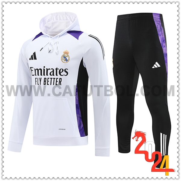 Sudadera Con Capucha Chandal Real Madrid Blanco/Negro/Blanco 2024 2025