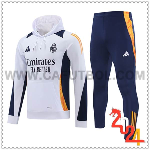 Sudadera Con Capucha Chandal Real Madrid Blanco/Azul/Naranja 2024 2025