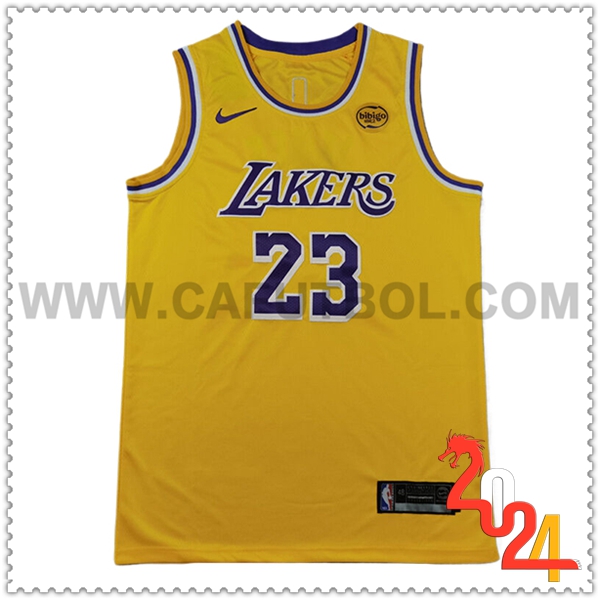 Camisetas Los Angeles Lakers (JAMES #23) 2024/25 Amarillo/Violeta