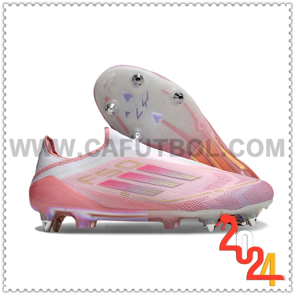 Adidas Zapatos de Futbol F50 Elite Laceless SG Rosa/Blanco -02