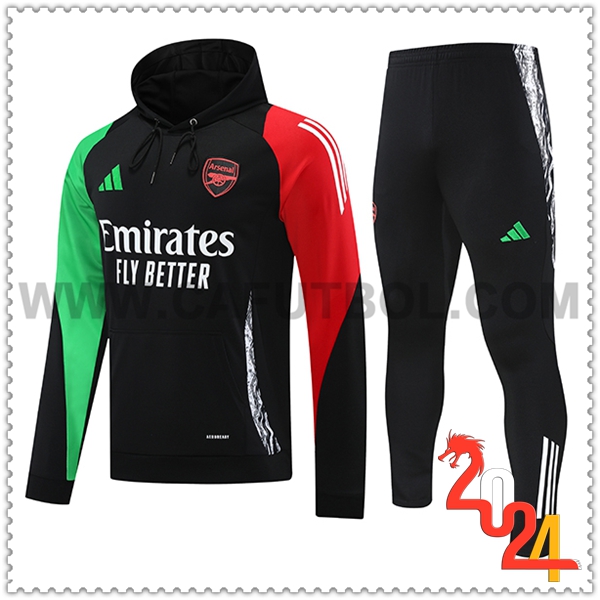 Chaqueta Con Capucha Chandal Arsenal Negro/Verde/Rojo 2024 2025