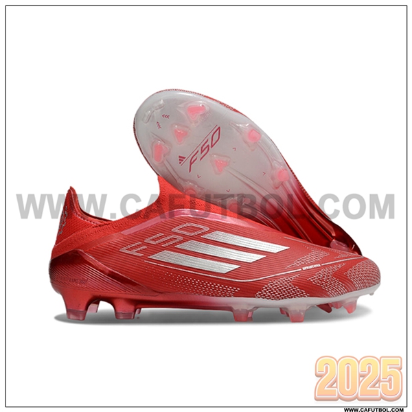 Adidas Zapatos de Futbol F50 Elite Laceless FG Rojo/Gris