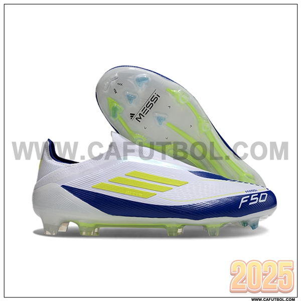 Adidas Zapatos de Futbol F50 Elite Laceless FG Blanco/Amarillo/Azul