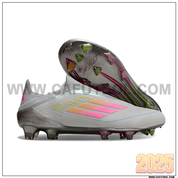 Adidas Zapatos de Futbol F50 Elite Laceless FG Gris/Rosa