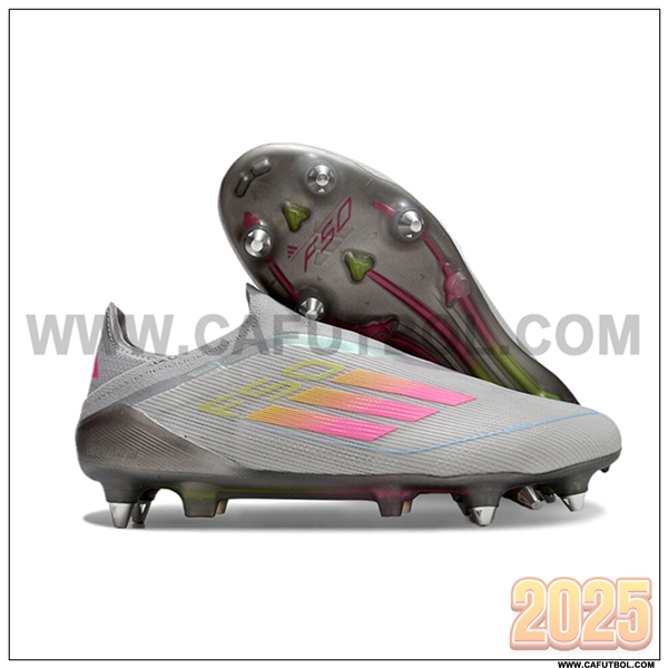 Adidas Zapatos de Futbol F50 Elite Laceless SG Gris/Rosa -02