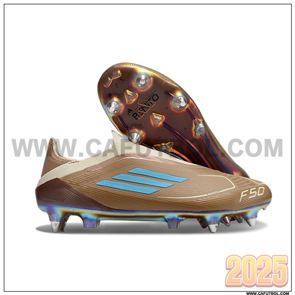 Adidas Zapatos de Futbol F50 Elite Laceless SG Marrón/Azul -02