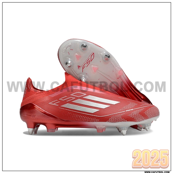 Adidas Zapatos de Futbol F50 Elite Laceless SG Rojo/Gris -02